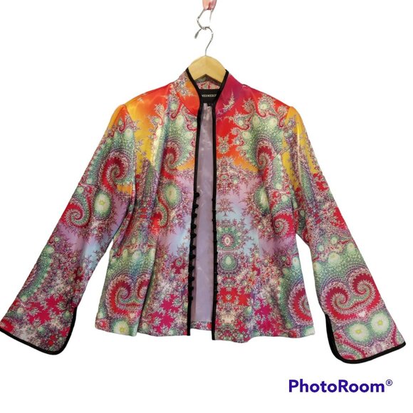 Mesmerize jacket woems L satin oriental formal colorful Party Bold mandarin fun - Picture 3 of 16